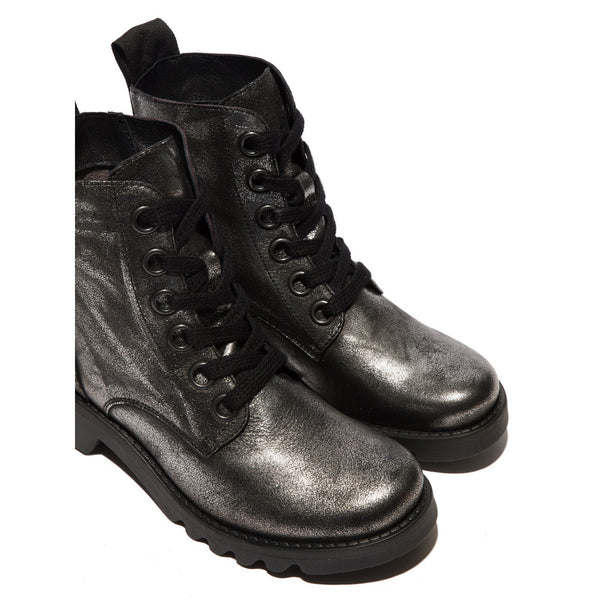 Fly Ragi539 Ladies Dark Flash Silver Leather Lace Up Ankle Boots-elevate your sole