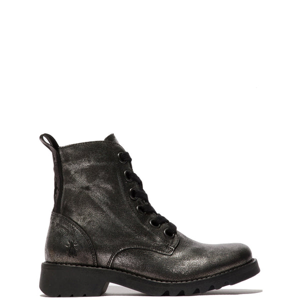 Fly Ragi539 Ladies Dark Flash Silver Leather Lace Up Ankle Boots-elevate your sole