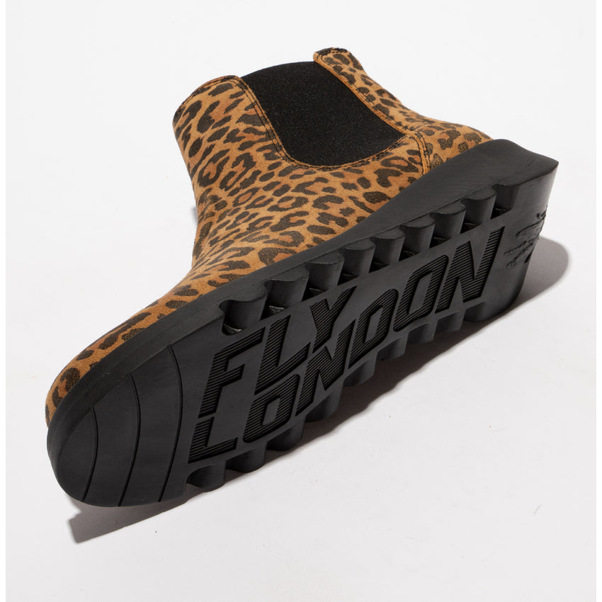 Fly SALV195 (Black Elastic) Ladies Tan Cheetah Leather Pull On Ankle Boots-elevate your sole