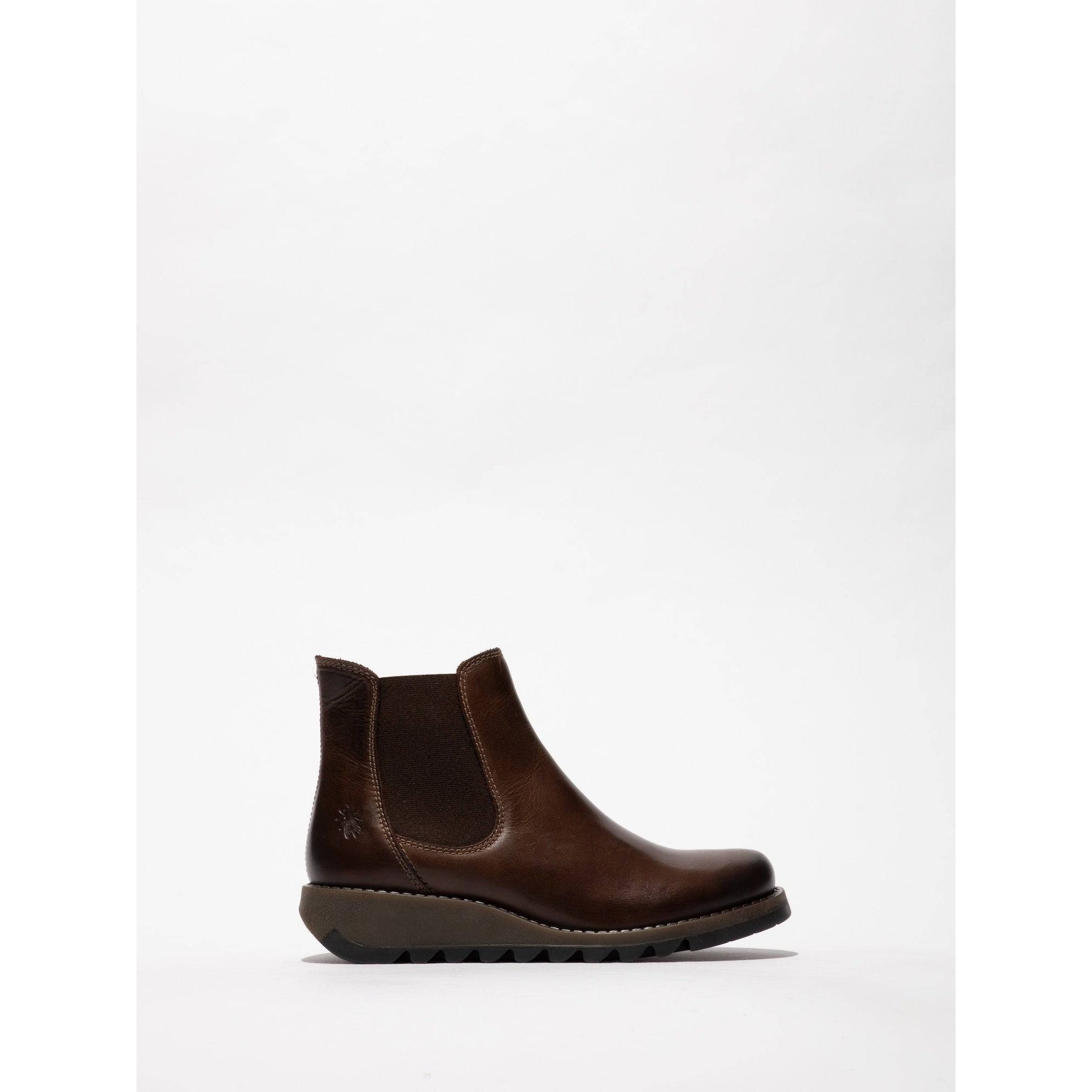 Fly SALV195 Rug Ladies Dark Brown Leather Pull On Ankle Boots-elevate your sole