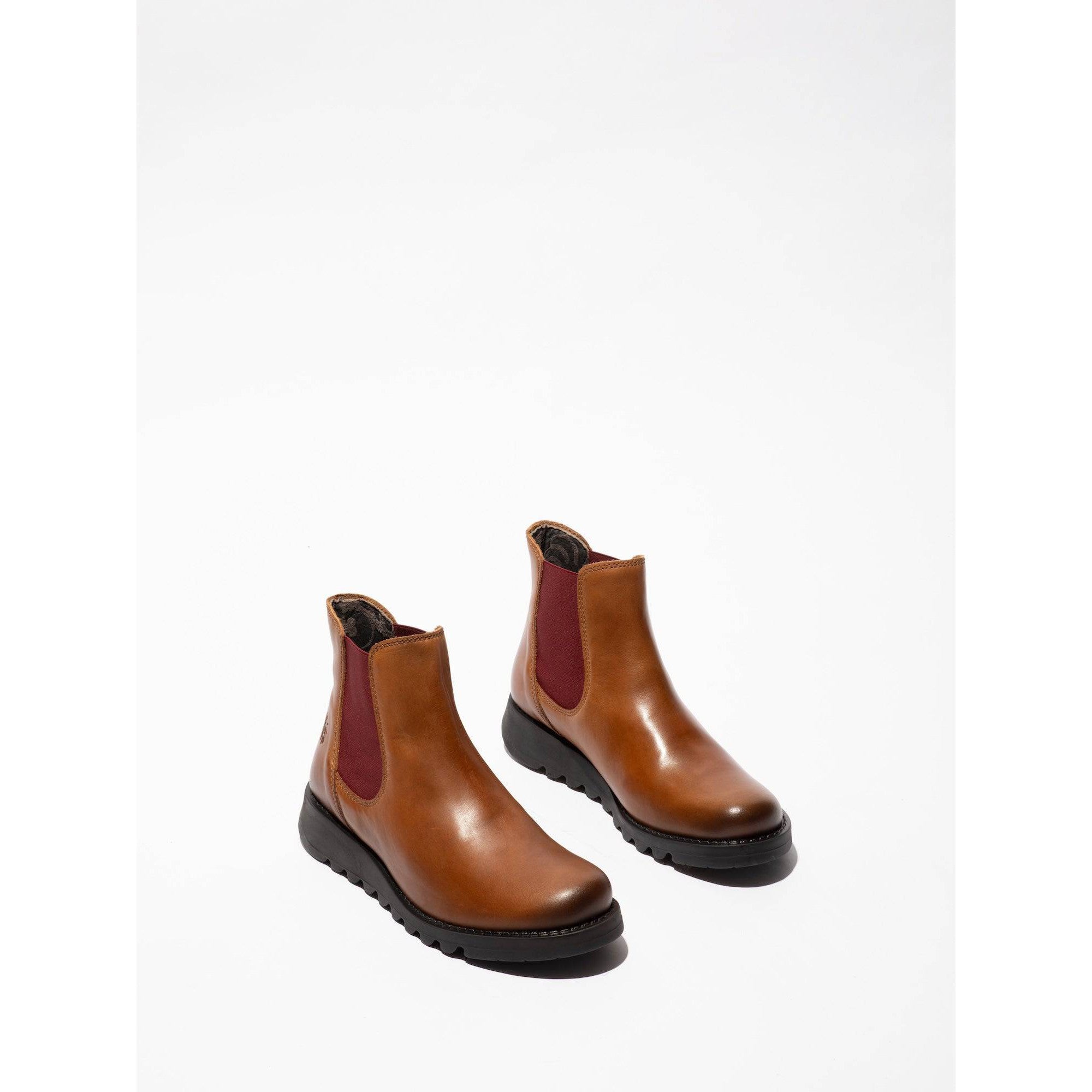 Fly SALV195 Rug (Red Elastic) Ladies Mid Brown Leather Pull On Ankle Boots-elevate your sole
