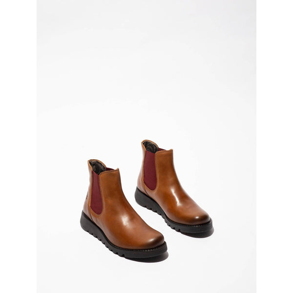 Fly SALV195 Rug (Red Elastic) Ladies Mid Brown Leather Pull On Ankle Boots-elevate your sole