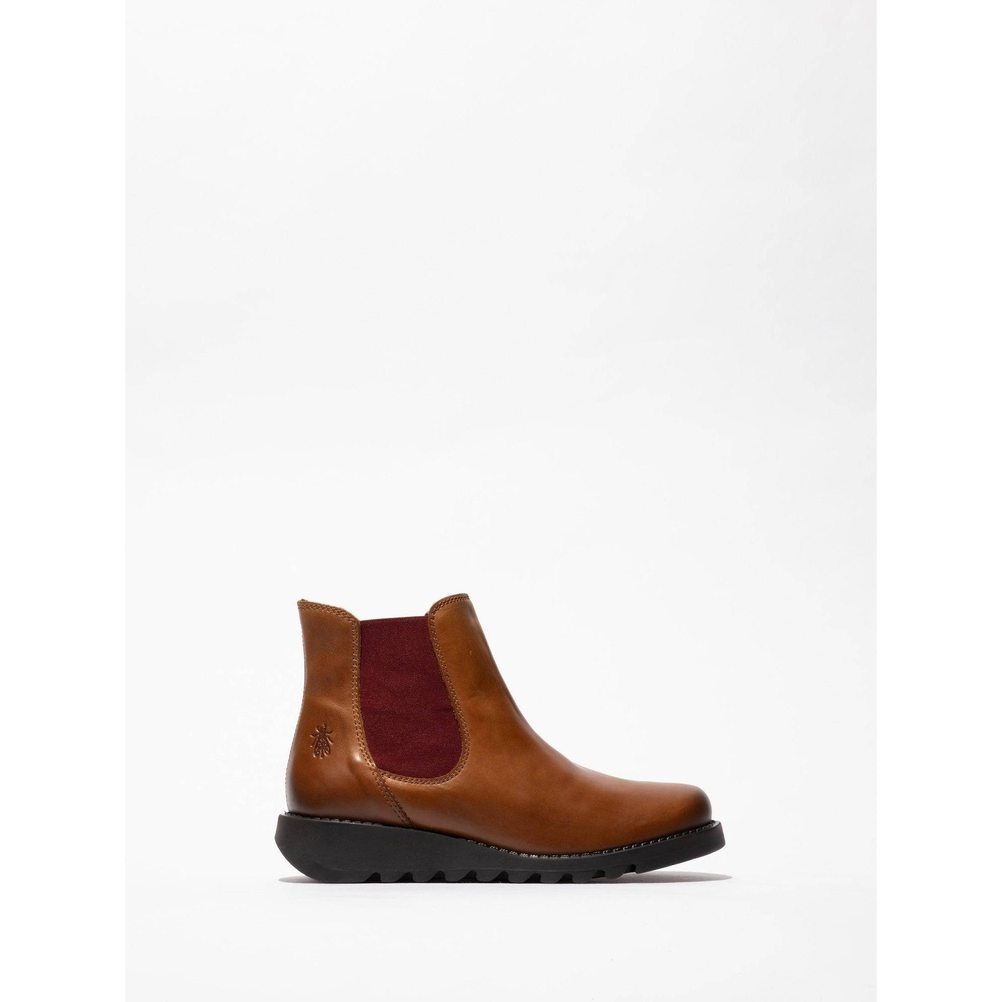Fly SALV195 Rug (Red Elastic) Ladies Mid Brown Leather Pull On Ankle Boots-elevate your sole