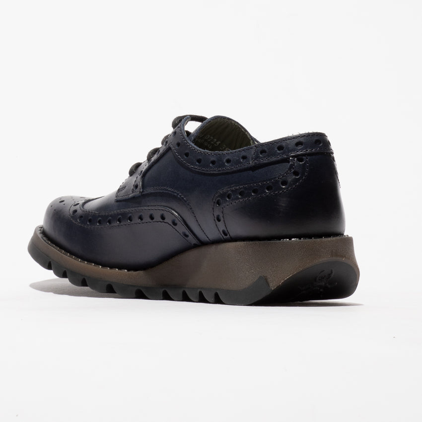 Fly SIIP362FLY Ladies Navy Leather Lace-Up Brogues with perforated detailing and chunky sole.
