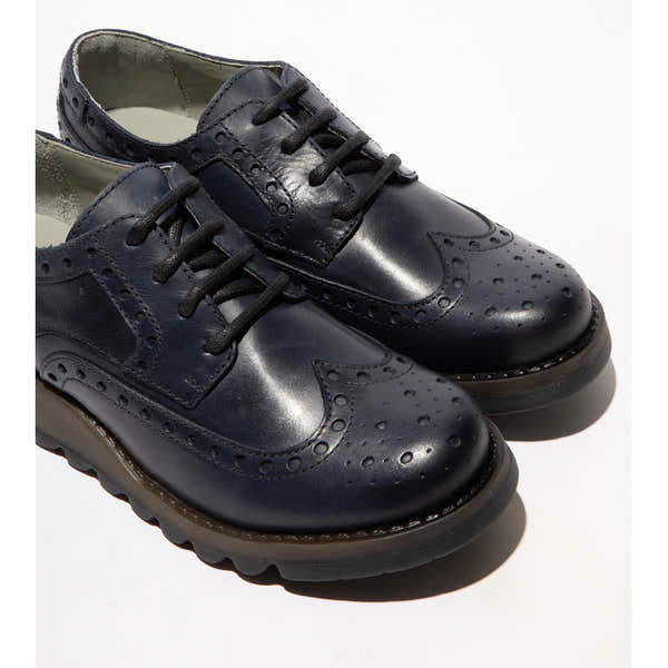 Fly SIIP362FLY Ladies Navy Leather Lace-Up Brogues with brogue detailing and cushioned soles.