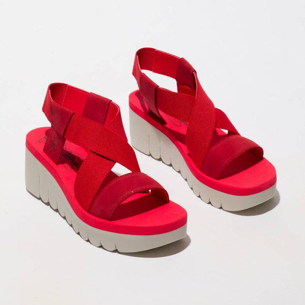 Fly Yabi 922 Ladies Lipstick Red Textile Pull On Sandals-elevate your sole