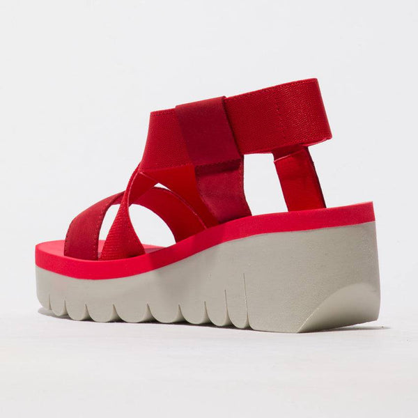 Fly Yabi 922 Ladies Lipstick Red Textile Pull On Sandals-elevate your sole
