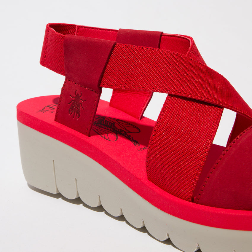 Fly Yabi 922 Ladies Lipstick Red Textile Pull On Sandals-elevate your sole