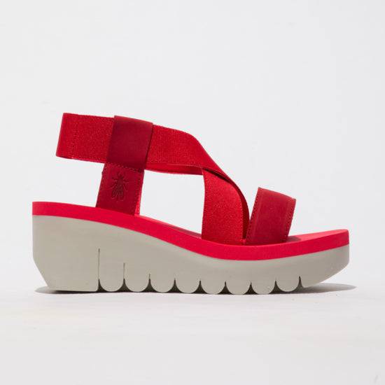 Fly Yabi 922 Ladies Lipstick Red Textile Pull On Sandals-elevate your sole