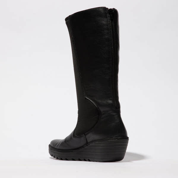 Fly Yoja401 Ladies Dublin Black Leather Back Zip Mid-Calf Boots-elevate your sole