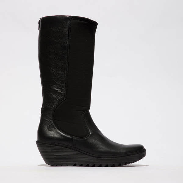 Fly Yoja401 Ladies Dublin Black Leather Back Zip Mid-Calf Boots-elevate your sole