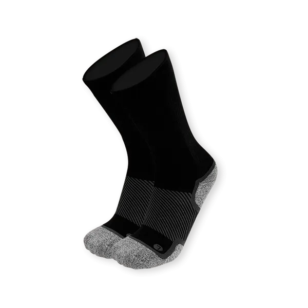FootBalance OS1st WP4 Black Wellness Socks, knee-high compression socks with gray accents, designed for comfort and support.