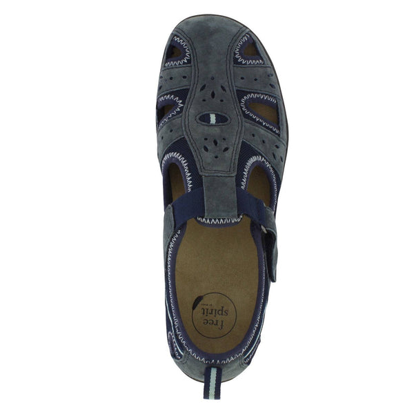 Free Spirit Cleveland Ladies Navy Suede & Textile Touch Fastening Shoes-elevate your sole