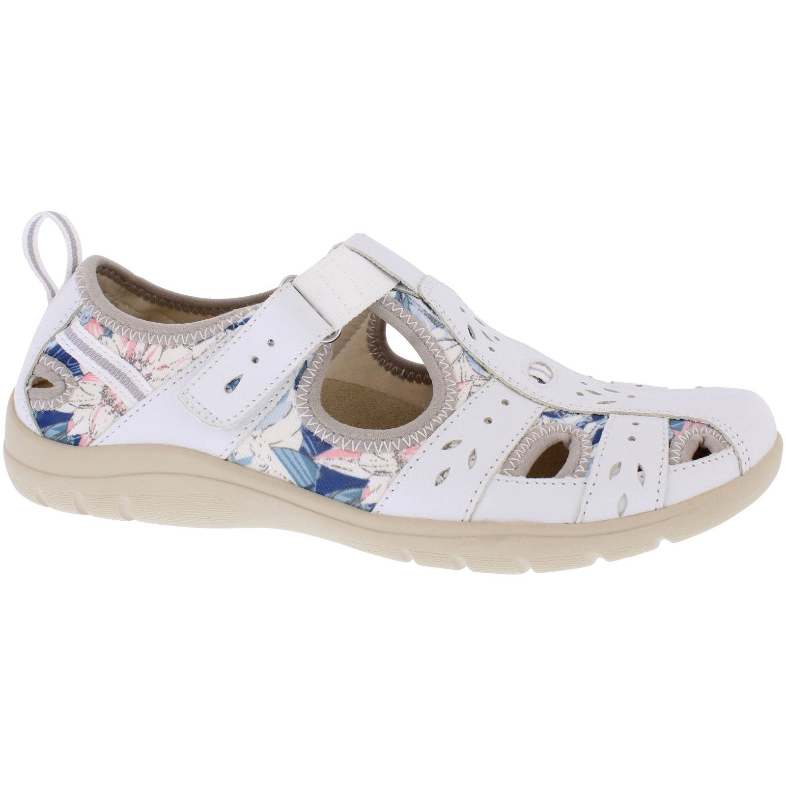Free Spirit Cleveland Ladies White Multi Suede & Textile Touch Fastening Shoes-elevate your sole