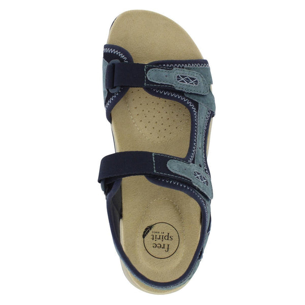 Free Spirit Frisco Ladies Navy Suede & Textile Touch Fastening Sandals-elevate your sole