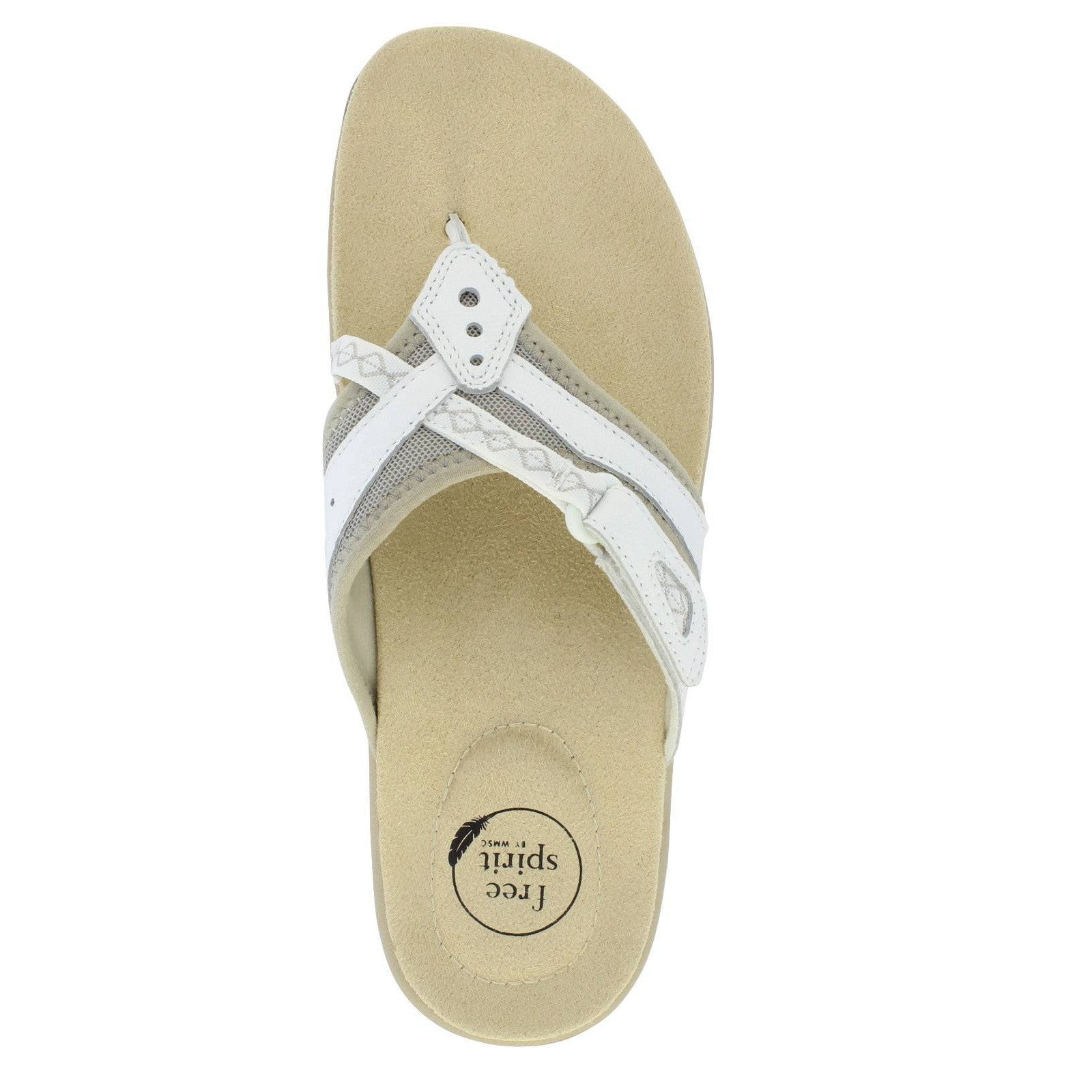 Free Spirit Juliet Ladies White Suede & Textile Toe-Post Sandals-elevate your sole