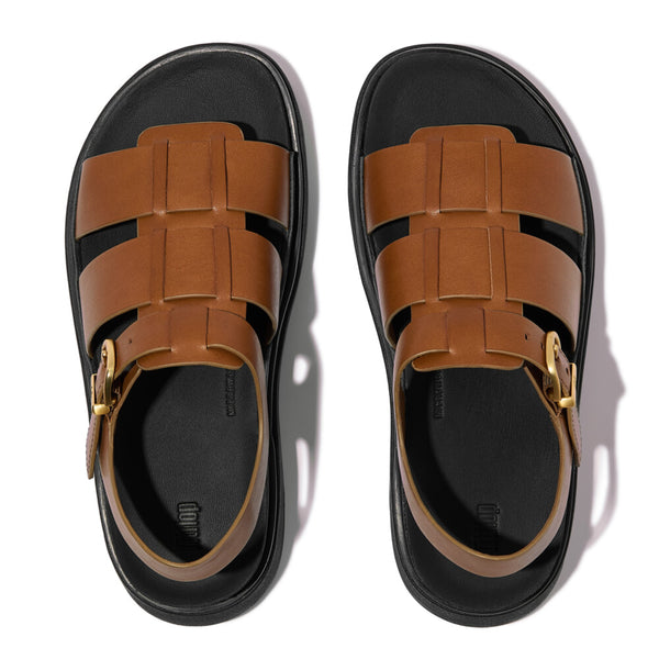 FitFlop IZ1-C15 Gen-FF Ladies Wide Deep Tan Leather Buckle Sandals