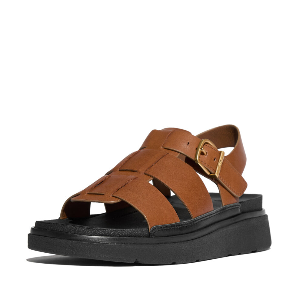 FitFlop IZ1-C15 Gen-FF Ladies Wide Deep Tan Leather Buckle Sandals