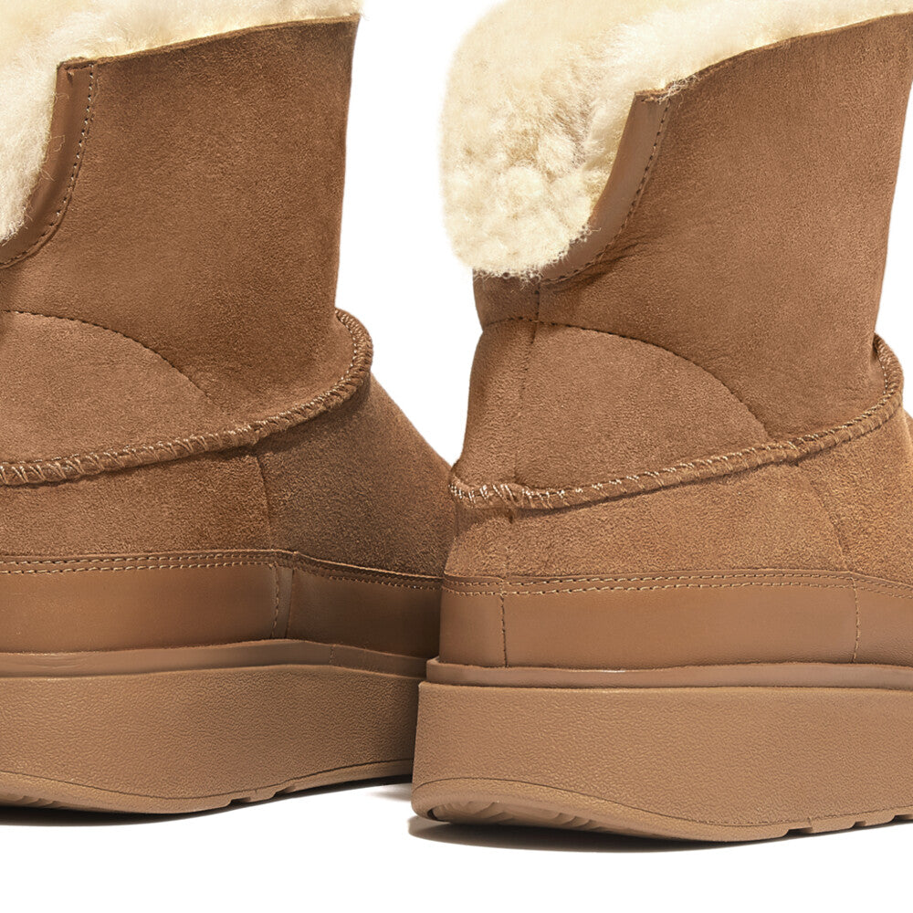 FitFlop GS6-A69 Gen-FF Mini Shearling Ladies Desert Tan Leather & Textile Pull On Ankle Boots