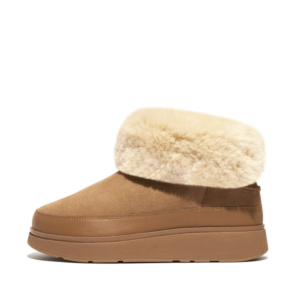 FitFlop GS6-A69 Gen-FF Mini Shearling Ladies Desert Tan Leather & Textile Pull On Ankle Boots