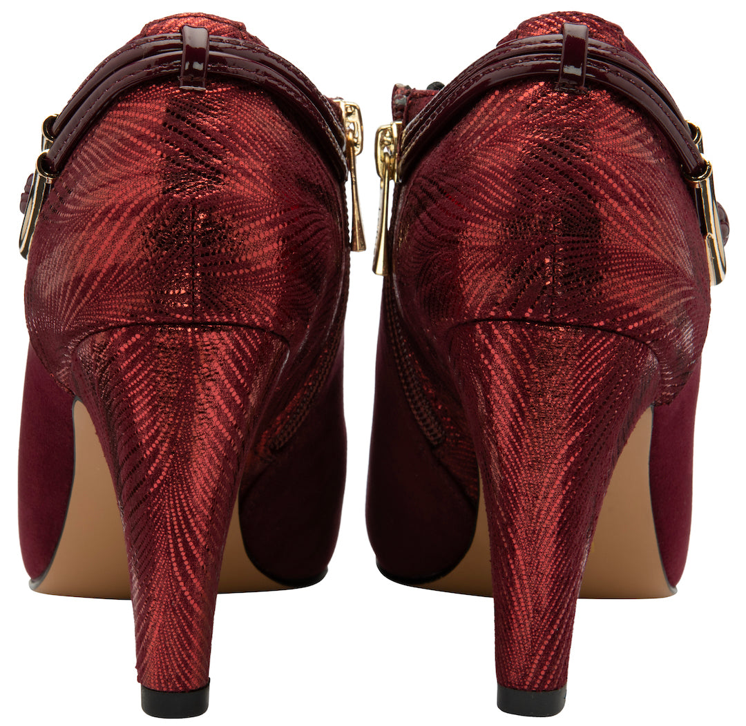 Lotus Gloria Ladies Bordo Red Textile Side Zip Shoe Boots