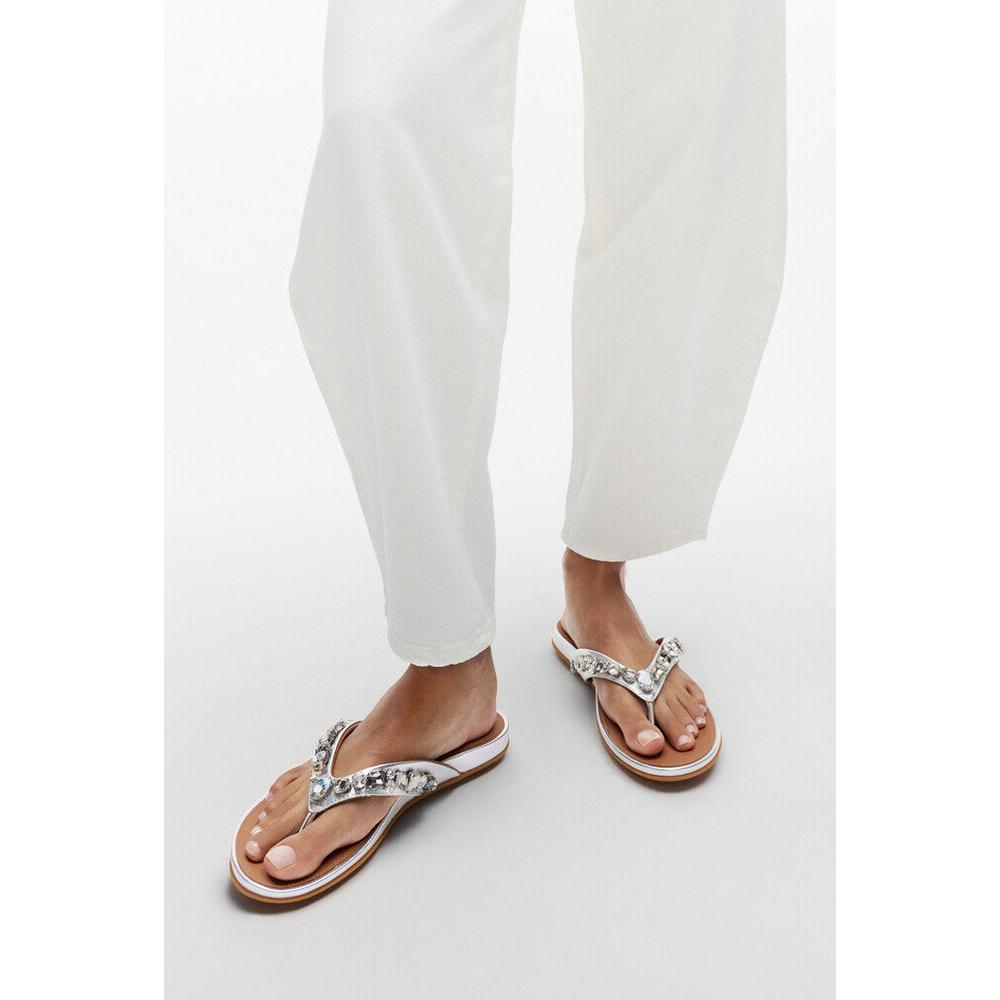 FitFlop HT9-011 Gracie Jewel-Deluxe Ladies Narrow Silver Leather Slip On Sandals