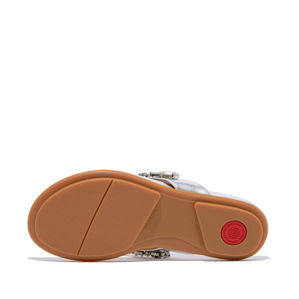 FitFlop HT9-011 Gracie Jewel-Deluxe Ladies Narrow Silver Leather Slip On Sandals