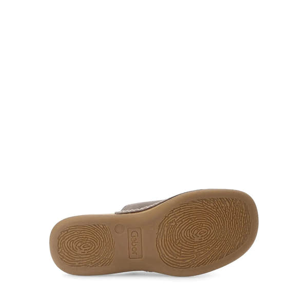 Gabor Lanzarote ladies taupe nubuck slip-on sandals with rubber sole and minimalist design.
