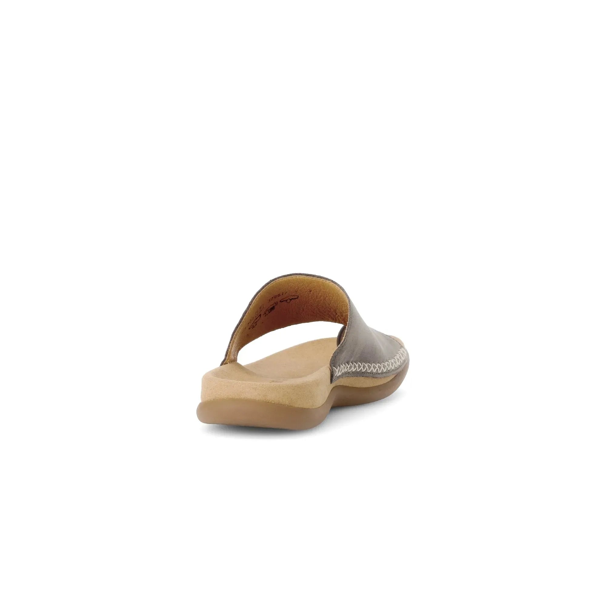 Gabor Lanzarote Ladies Taupe Nubuck Slip-On Sandals with cushioned footbed and sporty design.