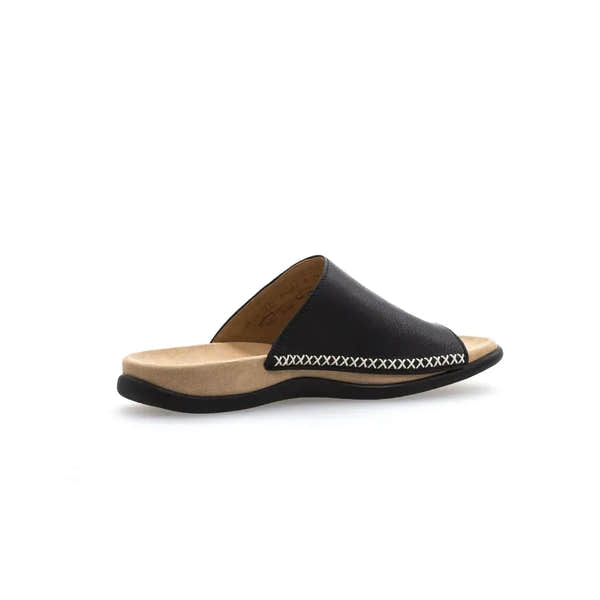 Gabor 03.700.27 Lanzarote Ladies Black Leather Toe Loop Mules - elevate your sole