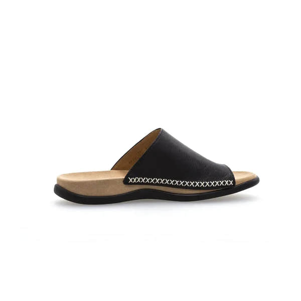 Gabor 03.700.27 Lanzarote Ladies Black Leather Toe Loop Mules - elevate your sole