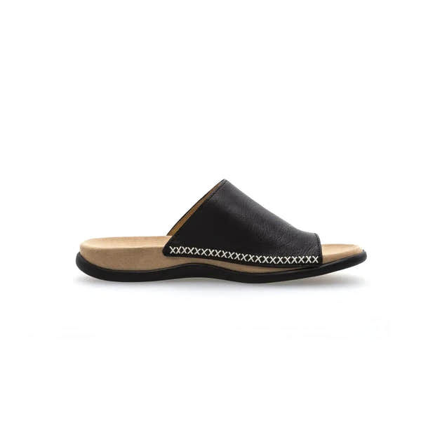 Gabor 03.700.27 Lanzarote Ladies Black Leather Toe Loop Mules - elevate your sole