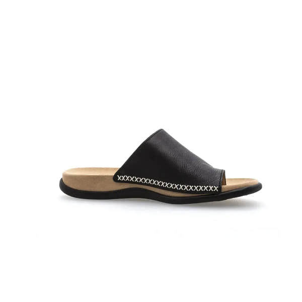 Gabor 03.700.27 Lanzarote Ladies Black Leather Toe Loop Mules - elevate your sole