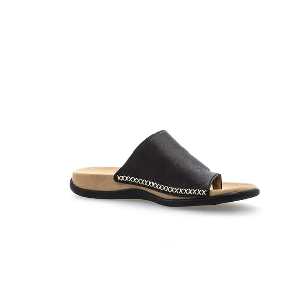 Gabor 03.700.27 Lanzarote Ladies Black Leather Toe Loop Mules - elevate your sole
