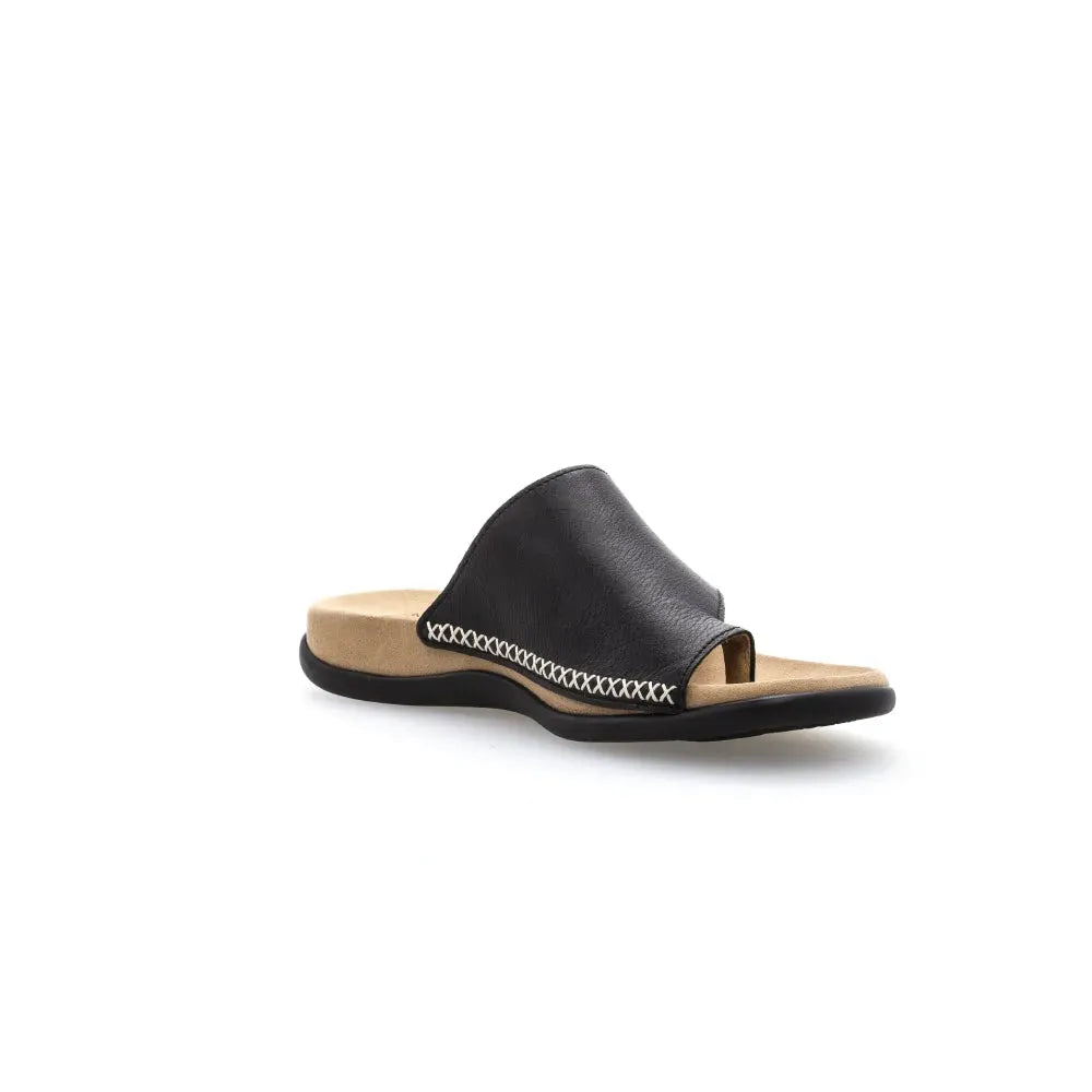 Gabor 03.700.27 Lanzarote Ladies Black Leather Toe Loop Mules - elevate your sole