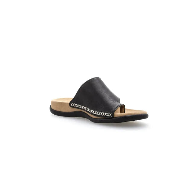Gabor 03.700.27 Lanzarote Ladies Black Leather Toe Loop Mules - elevate your sole