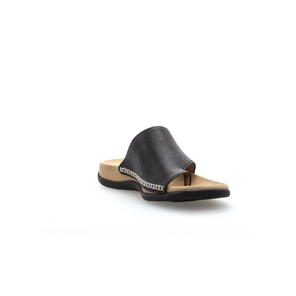 Gabor 03.700.27 Lanzarote Ladies Black Leather Toe Loop Mules - elevate your sole