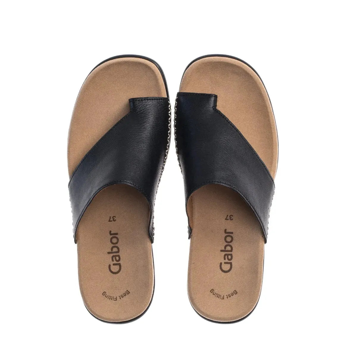 Gabor 03.700.27 Lanzarote Ladies Black Leather Toe Loop Mules - elevate your sole