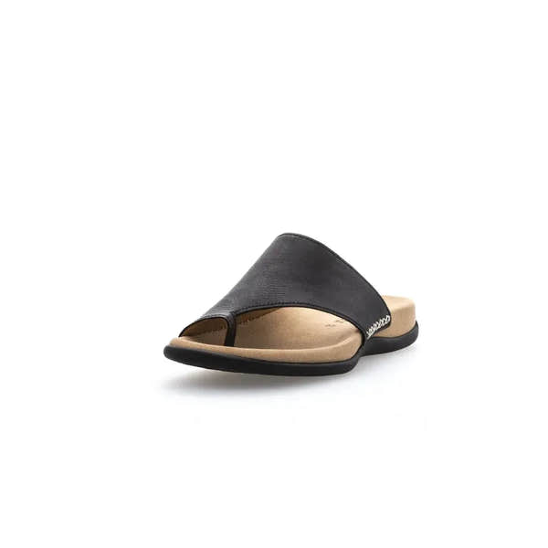Gabor 03.700.27 Lanzarote Ladies Black Leather Toe Loop Mules - elevate your sole