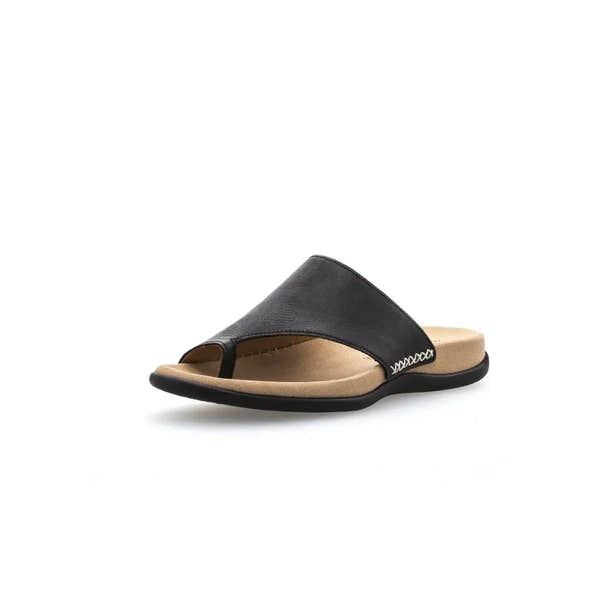 Gabor 03.700.27 Lanzarote Ladies Black Leather Toe Loop Mules - elevate your sole