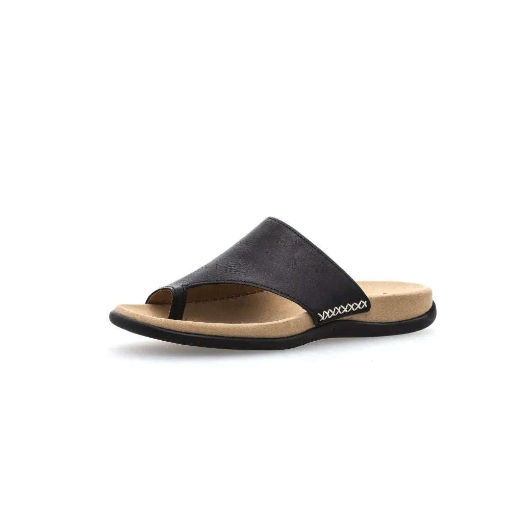 Gabor 03.700.27 Lanzarote Ladies Black Leather Toe Loop Mules - elevate your sole