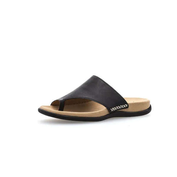 Gabor 03.700.27 Lanzarote Ladies Black Leather Toe Loop Mules - elevate your sole