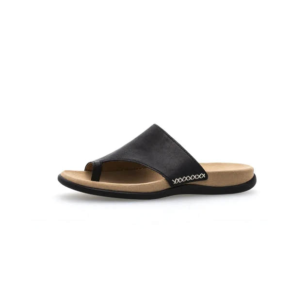 Gabor 03.700.27 Lanzarote Ladies Black Leather Toe Loop Mules - elevate your sole