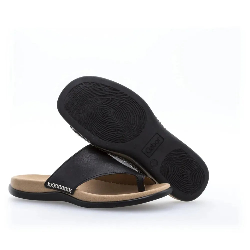 Gabor 03.700.27 Lanzarote Ladies Black Leather Toe Loop Mules - elevate your sole