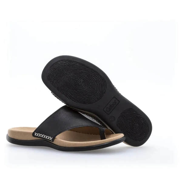 Gabor 03.700.27 Lanzarote Ladies Black Leather Toe Loop Mules - elevate your sole