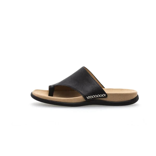 Gabor 03.700.27 Lanzarote Ladies Black Leather Toe Loop Mules - elevate your sole