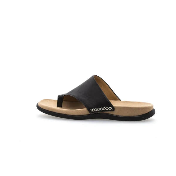 Gabor 03.700.27 Lanzarote Ladies Black Leather Toe Loop Mules - elevate your sole