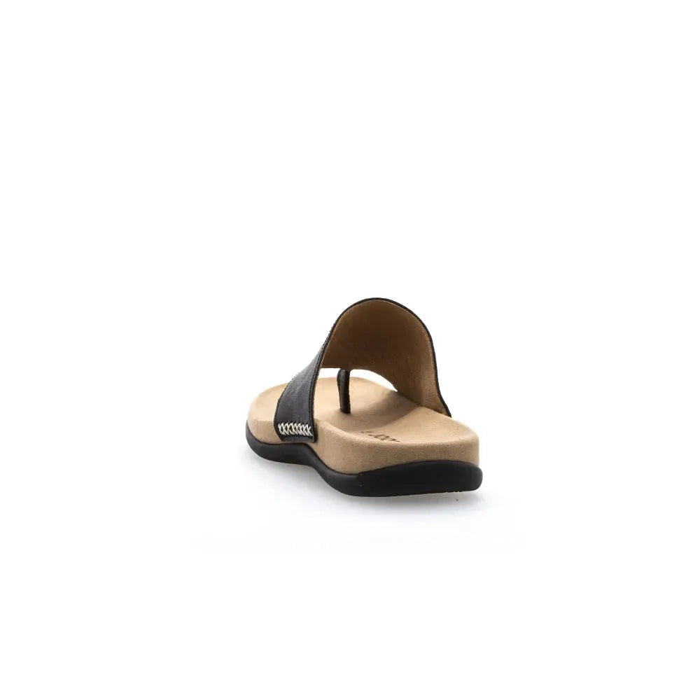 Gabor 03.700.27 Lanzarote Ladies Black Leather Toe Loop Mules - elevate your sole