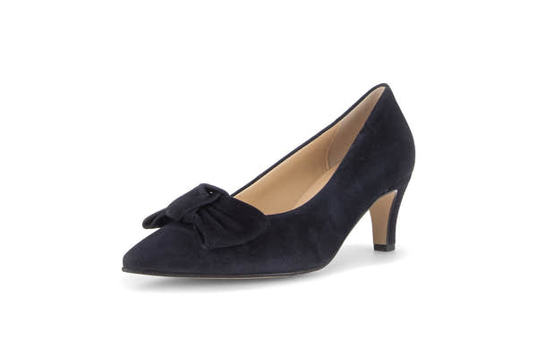 Gabor 3014.02.004 Dusty Ladies Navy Blue Suede Bow Trim Court Shoes