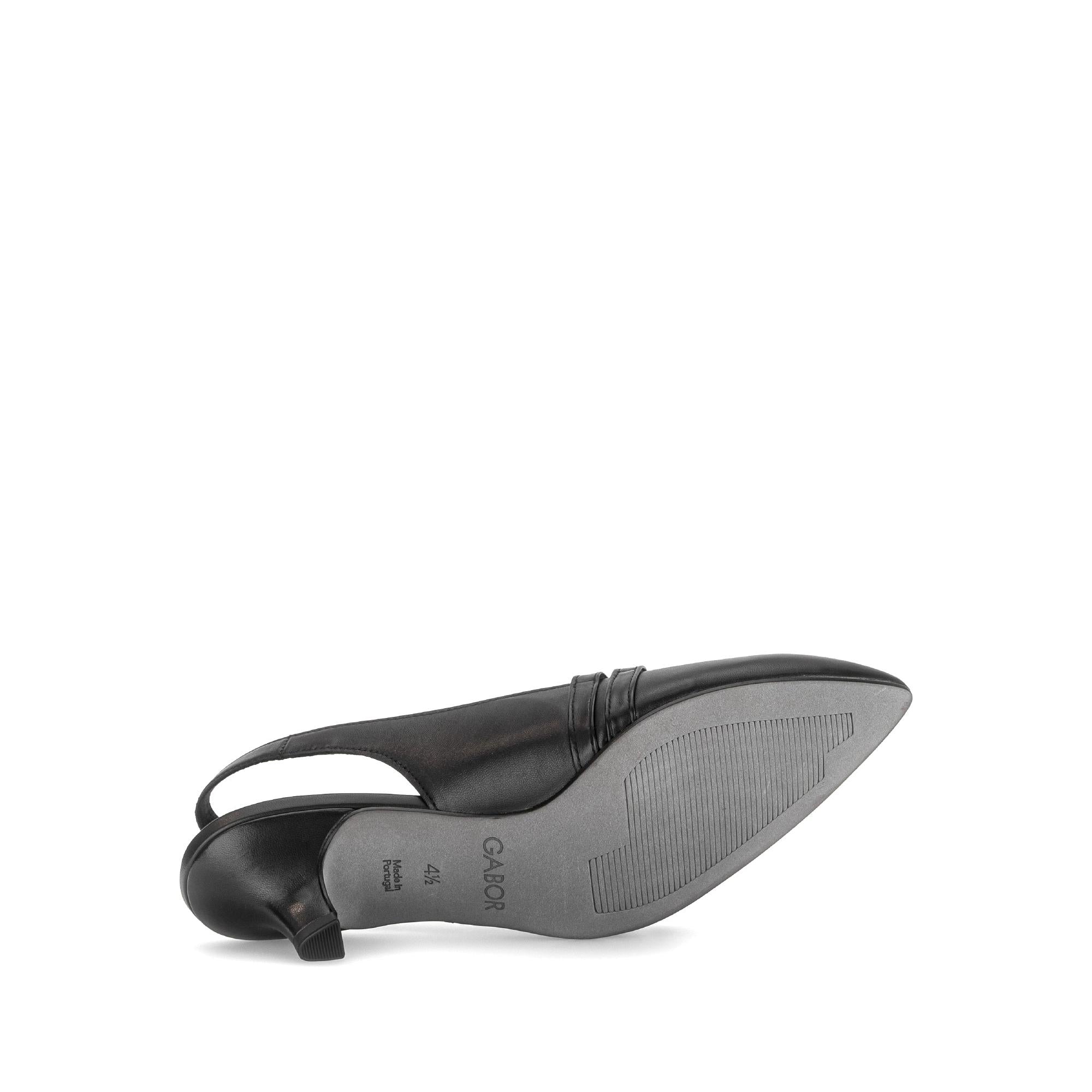 Gabor Edith black slingback shoes, sole view.